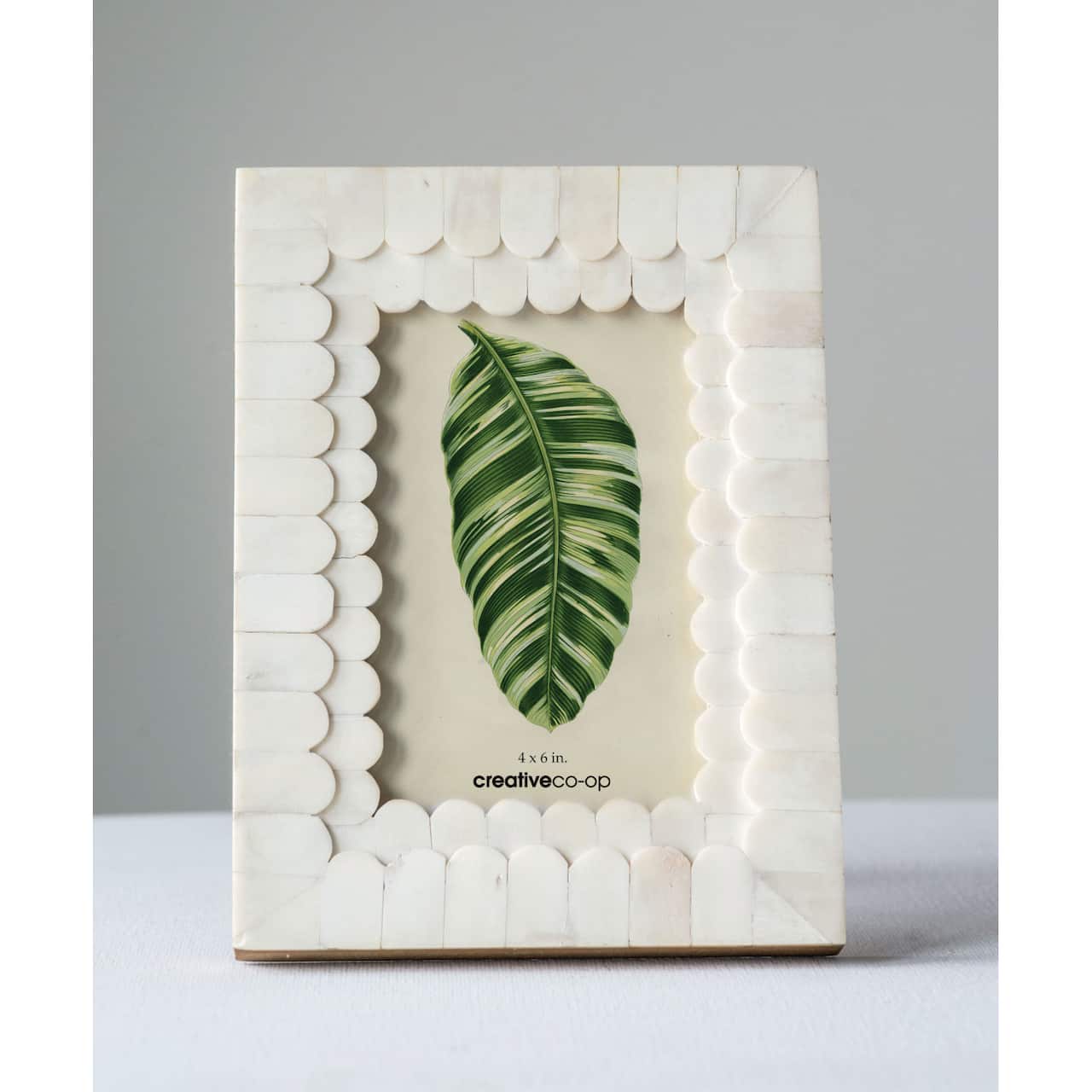 Hello Honey® White Scalloped Bone & Wood 4" x 6" Photo Frame